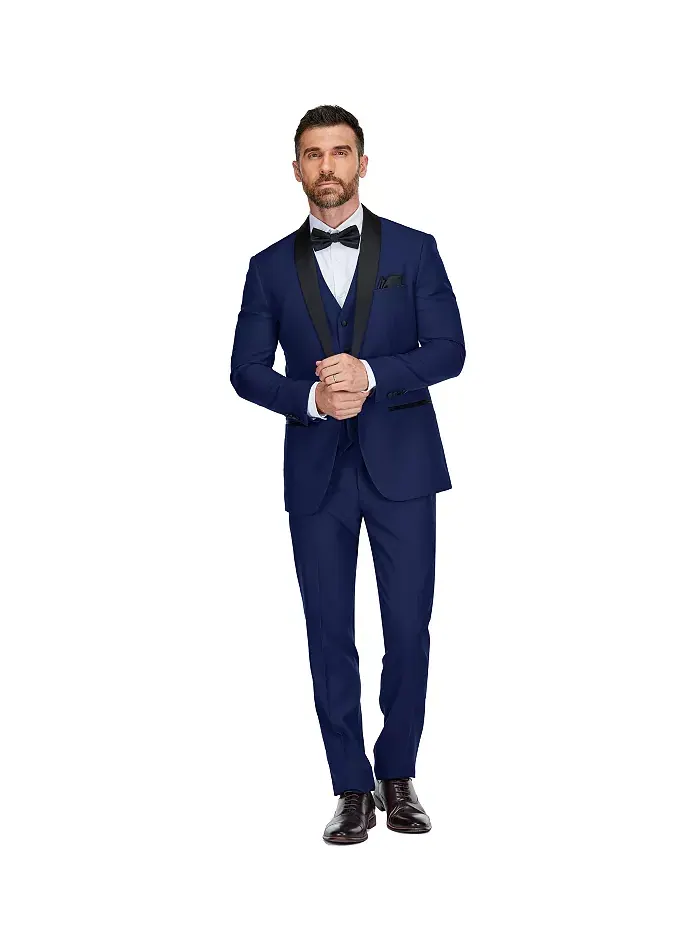 Мужской смокинг из 3 предметов Slim Fit с шалевым воротником Gino Vitale — синий