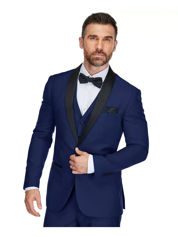 Мужской смокинг из 3 предметов Slim Fit с шалевым воротником Gino Vitale — изображение 2 из 3, синий