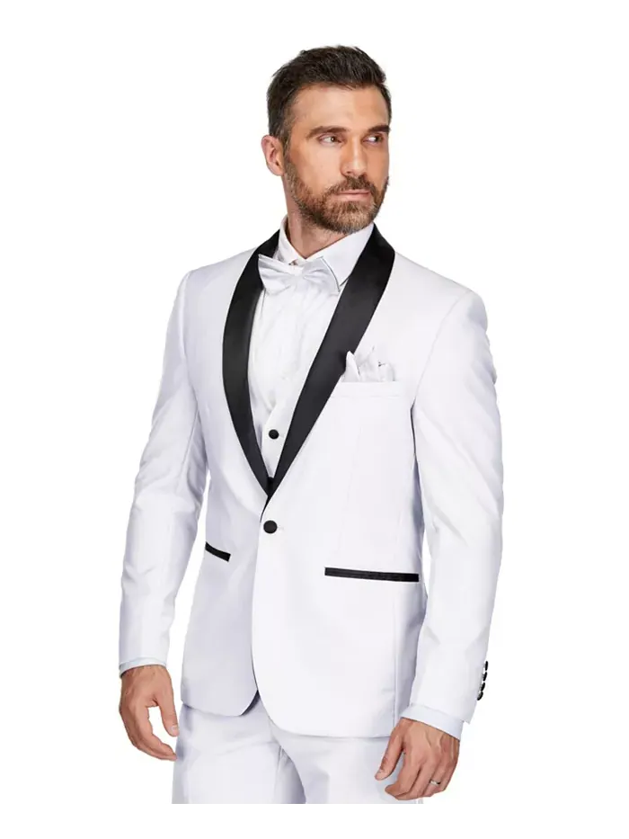 Мужской смокинг из 3 предметов Slim Fit с шалевым воротником Gino Vitale — изображение 2 из 3, белый