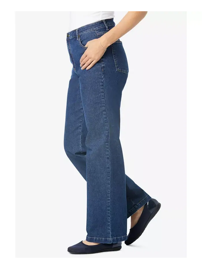 Женские джинсы Within Stretch Denim с широкими штанинами и пятью карманами Woman Within — изображение 3 из 3, синий