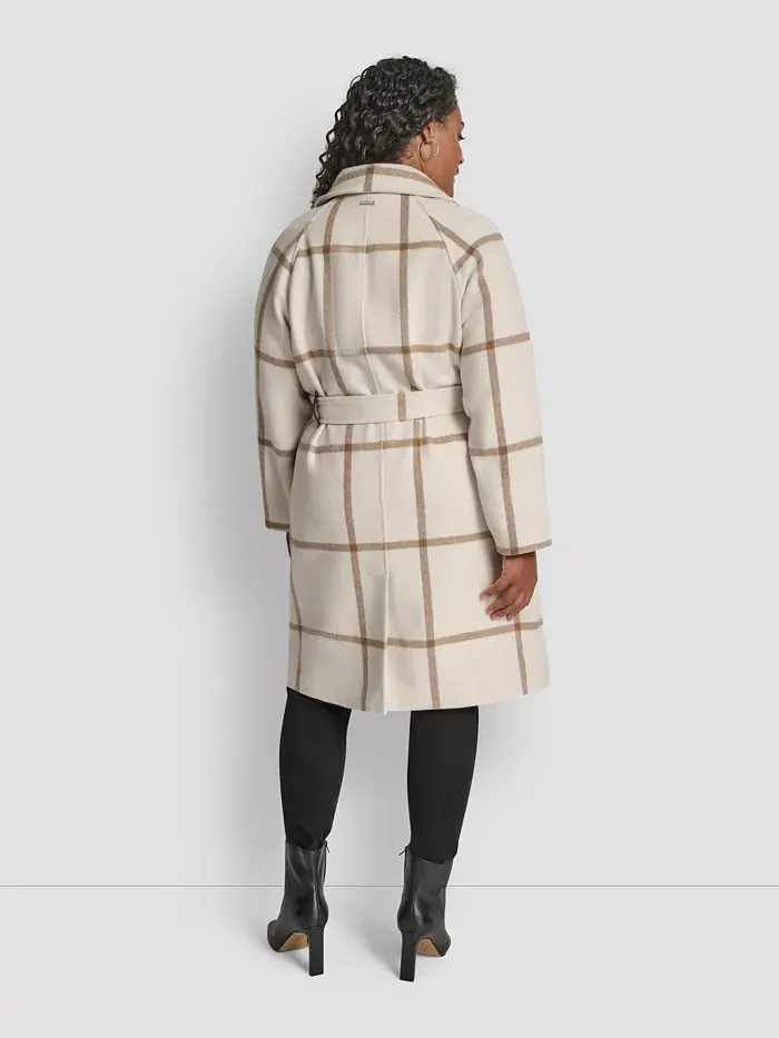 Пальто с поясом и отложным воротником больших размеров Dkny — изображение 2 из 5, слоновая кость/кремовый