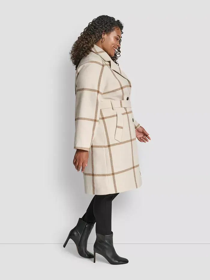 Пальто с поясом и отложным воротником больших размеров Dkny — изображение 3 из 5, слоновая кость/кремовый