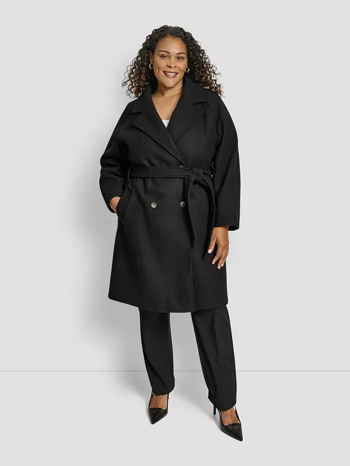 Пальто с поясом и отложным воротником больших размеров Dkny