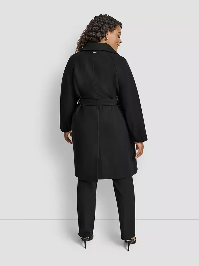 Пальто с поясом и отложным воротником больших размеров Dkny — изображение 2 из 5, черный