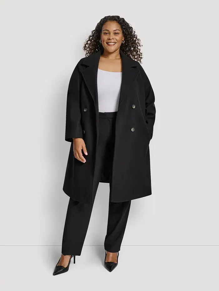 Пальто с поясом и отложным воротником больших размеров Dkny — изображение 4 из 5, черный