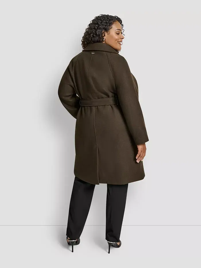 Пальто с поясом и отложным воротником больших размеров Dkny — изображение 2 из 6, коричневый