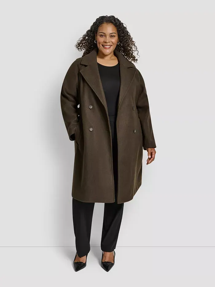 Пальто с поясом и отложным воротником больших размеров Dkny — изображение 4 из 6, коричневый