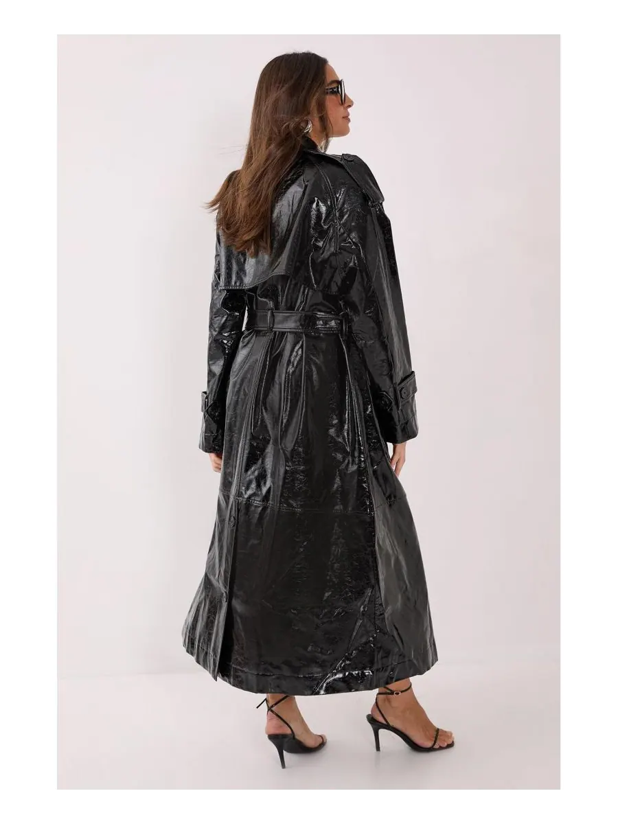 Женский тренч из блестящей искусственной кожи Nasty Gal — изображение 3 из 4, черный