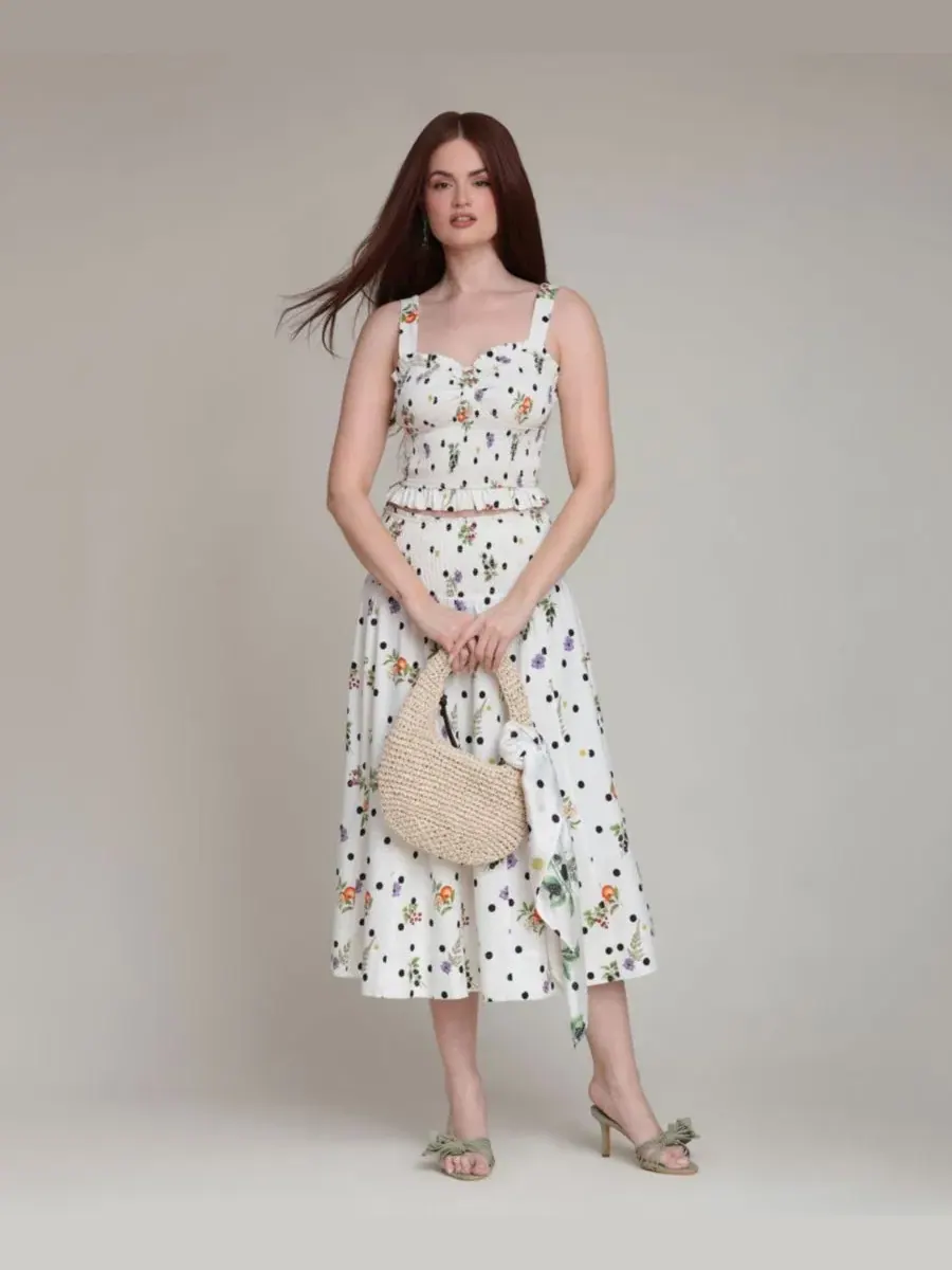 Топ с запахом и рюшами, модель Smocked Sweetheart Neck Avec Les Filles — изображение 2 из 10, кремовый