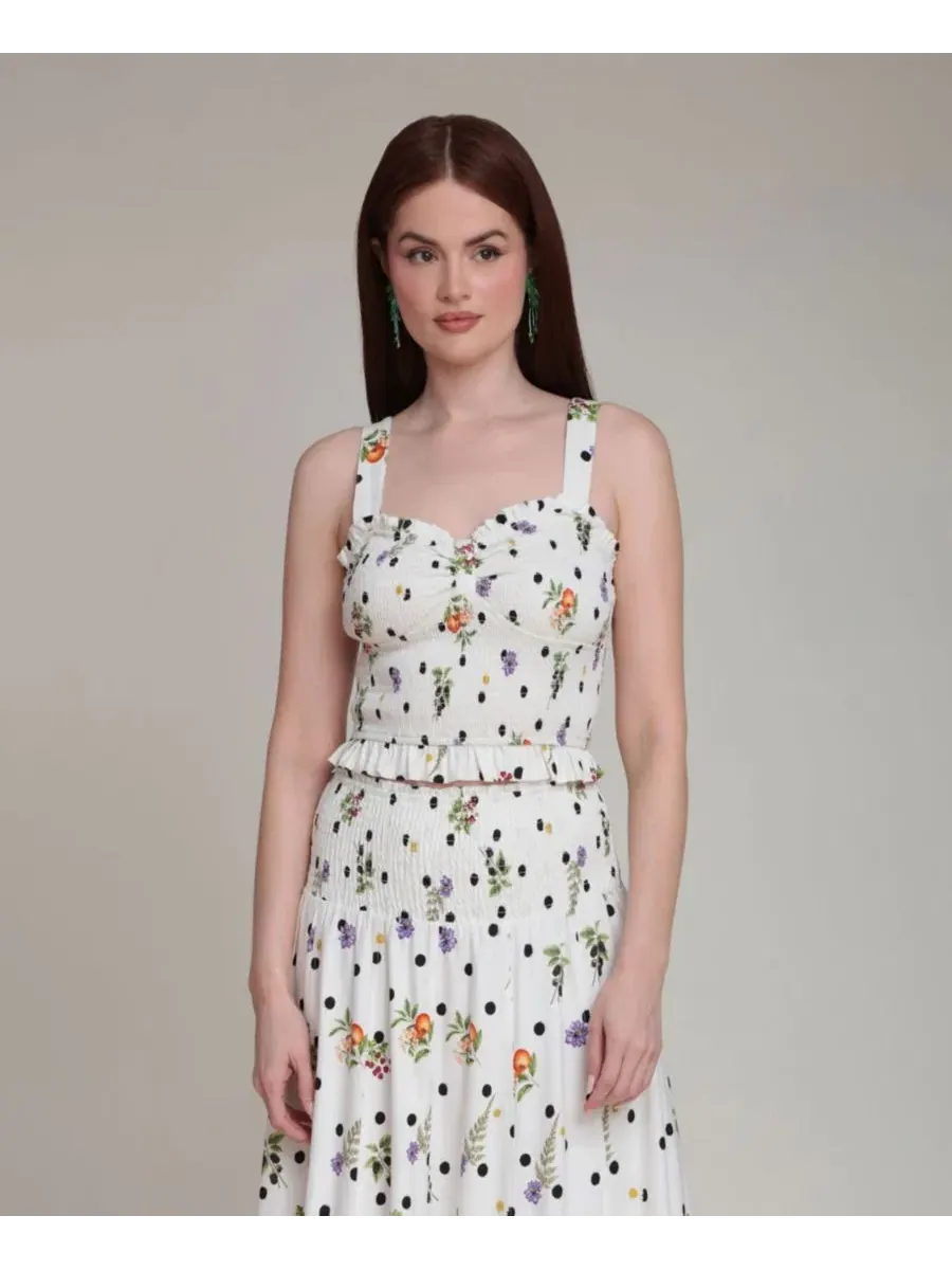 Топ с запахом и рюшами, модель Smocked Sweetheart Neck Avec Les Filles — изображение 6 из 10, кремовый