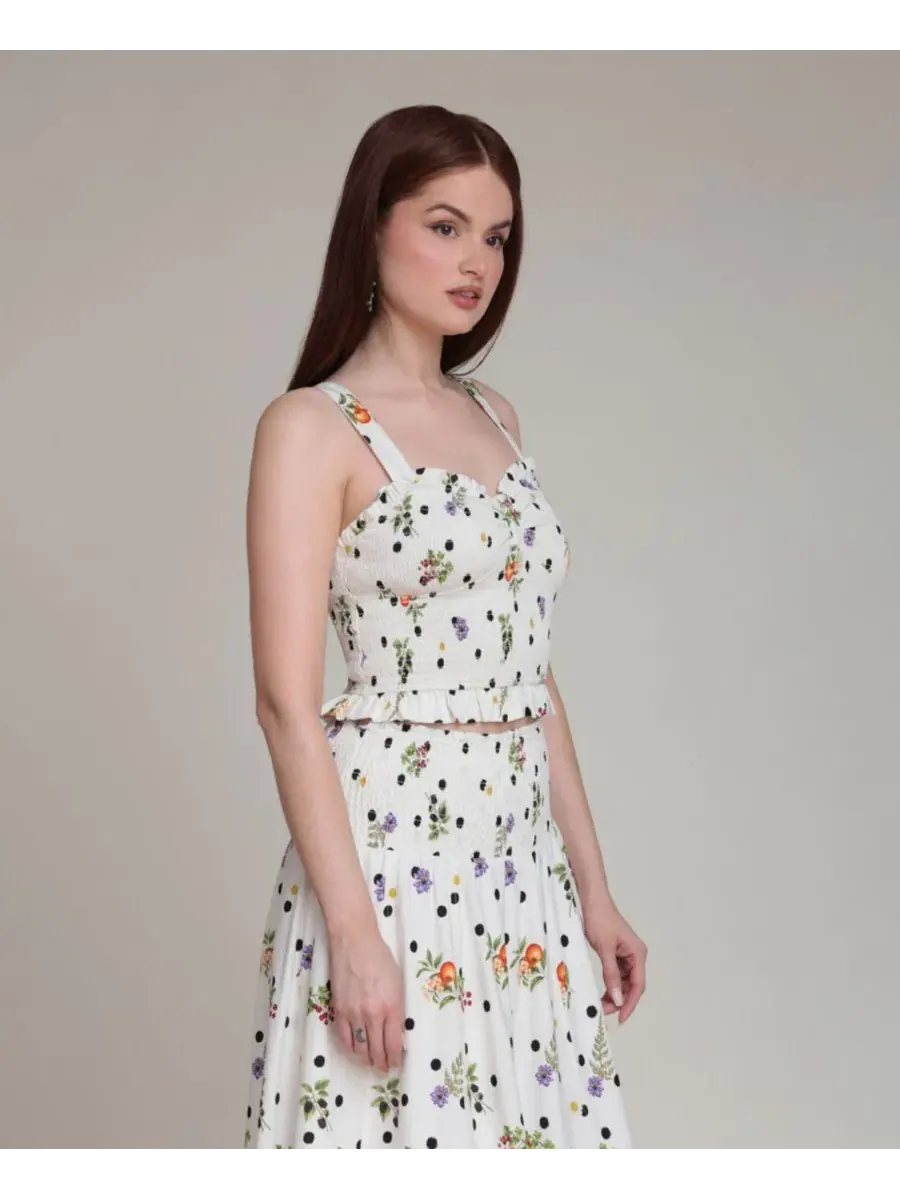 Топ с запахом и рюшами, модель Smocked Sweetheart Neck Avec Les Filles — изображение 7 из 10, кремовый