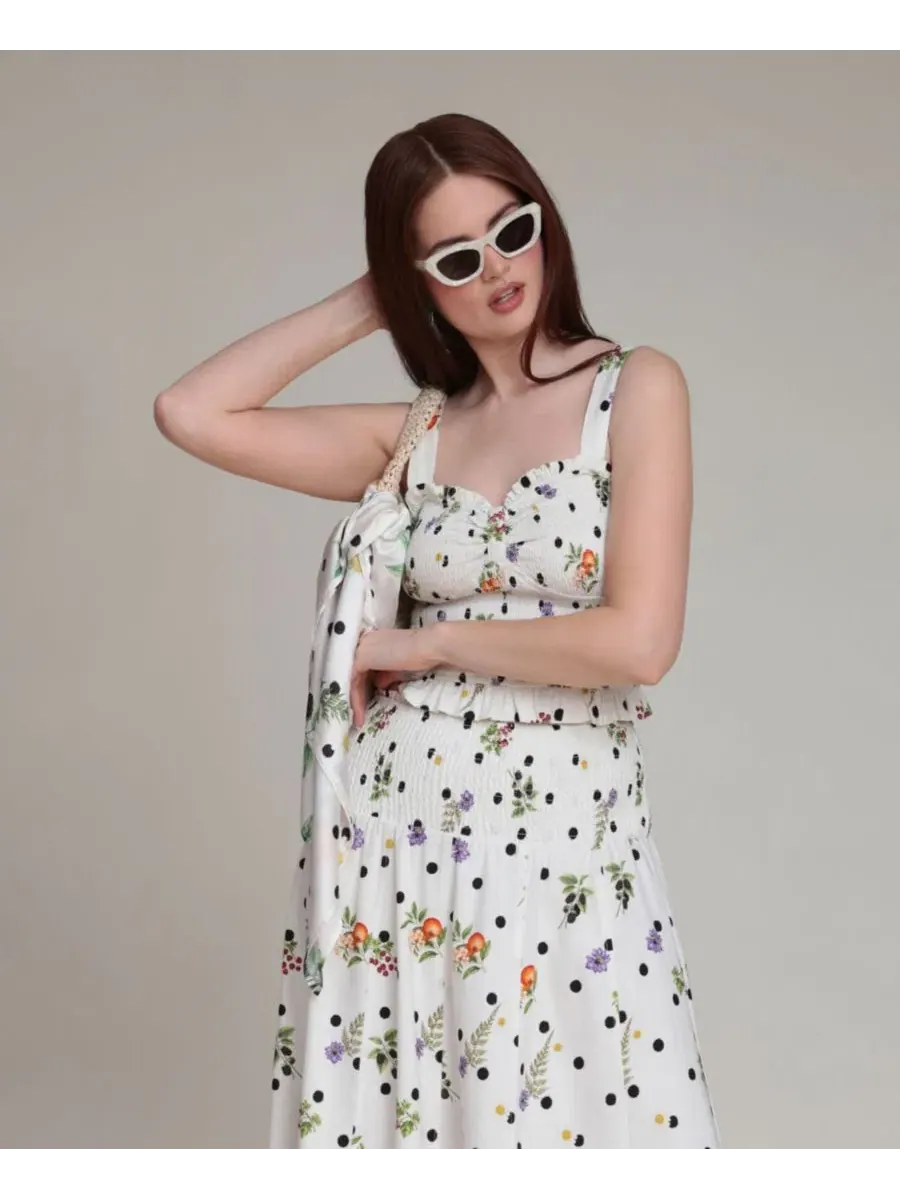 Топ с запахом и рюшами, модель Smocked Sweetheart Neck Avec Les Filles — изображение 8 из 10, кремовый