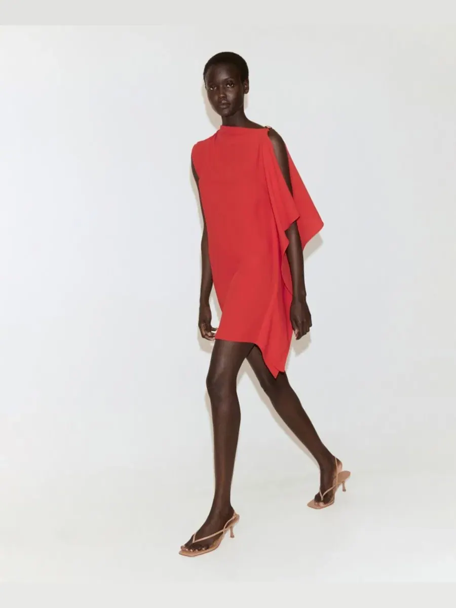 Платье асимметричное с металлической деталью MANGO — изображение 5 из 8, красный