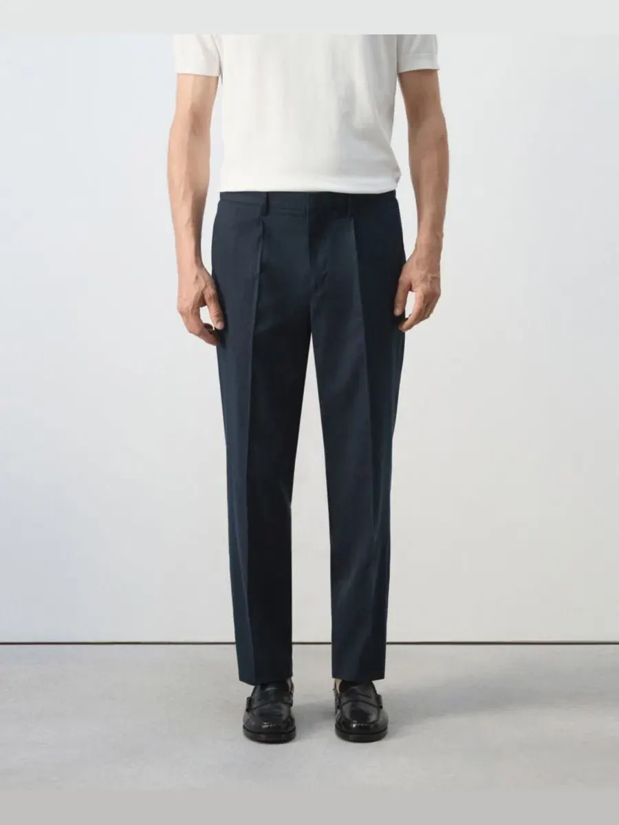 Брюки зауженные из льна и лиоцелла Slim Fit MANGO