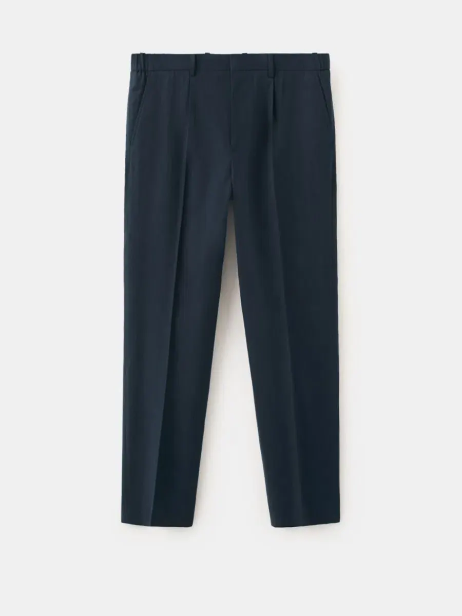 Брюки зауженные из льна и лиоцелла Slim Fit MANGO — изображение 2 из 3, темно-синий
