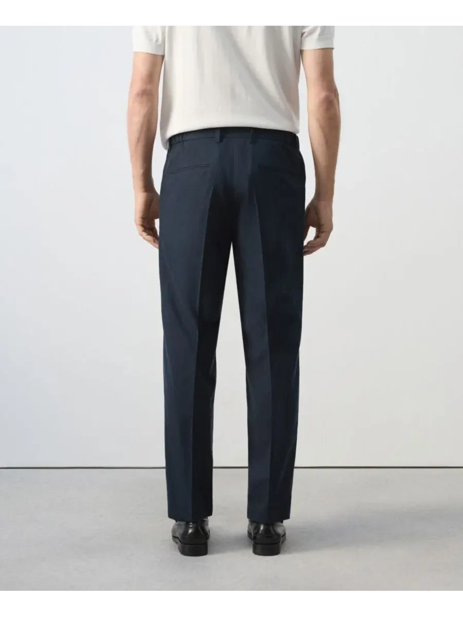 Брюки зауженные из льна и лиоцелла Slim Fit MANGO — изображение 3 из 3, темно-синий