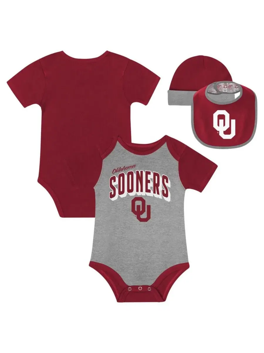 Комплект для новорожденных с боди, слюнявчиком и шапкой Oklahoma Sooners Dynamic Duo Outerstuff