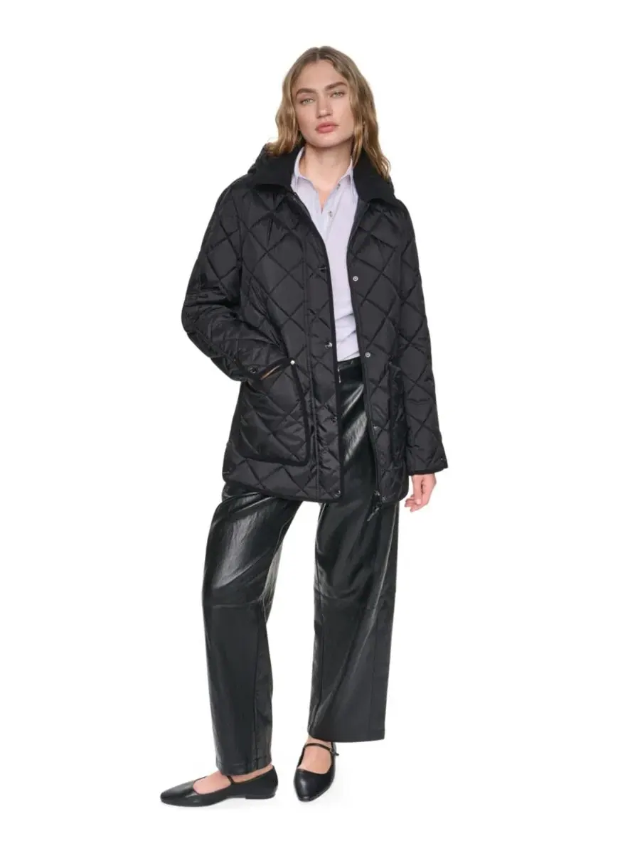 Стеганое пальто с воротником из вельвета DKNY — изображение 2 из 7, черный