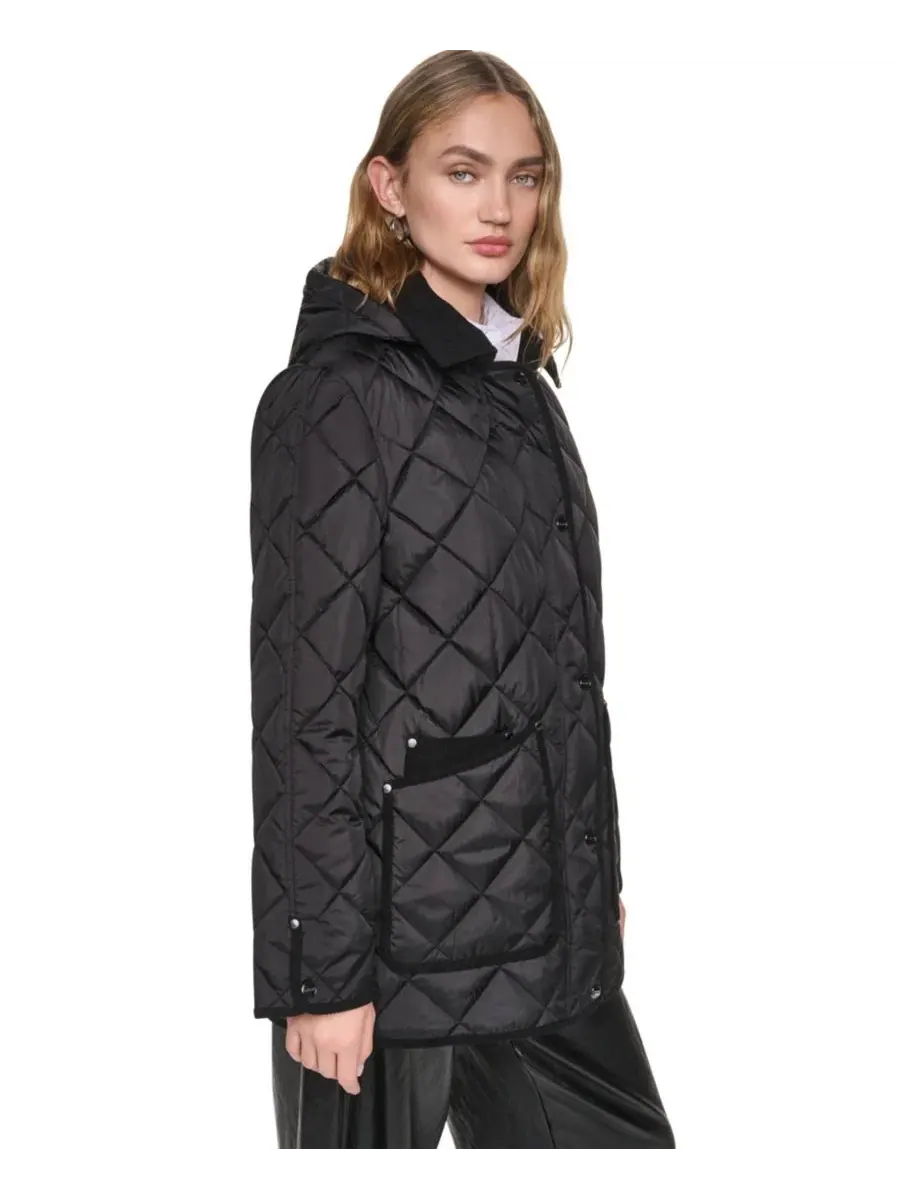Стеганое пальто с воротником из вельвета DKNY — изображение 3 из 7, черный