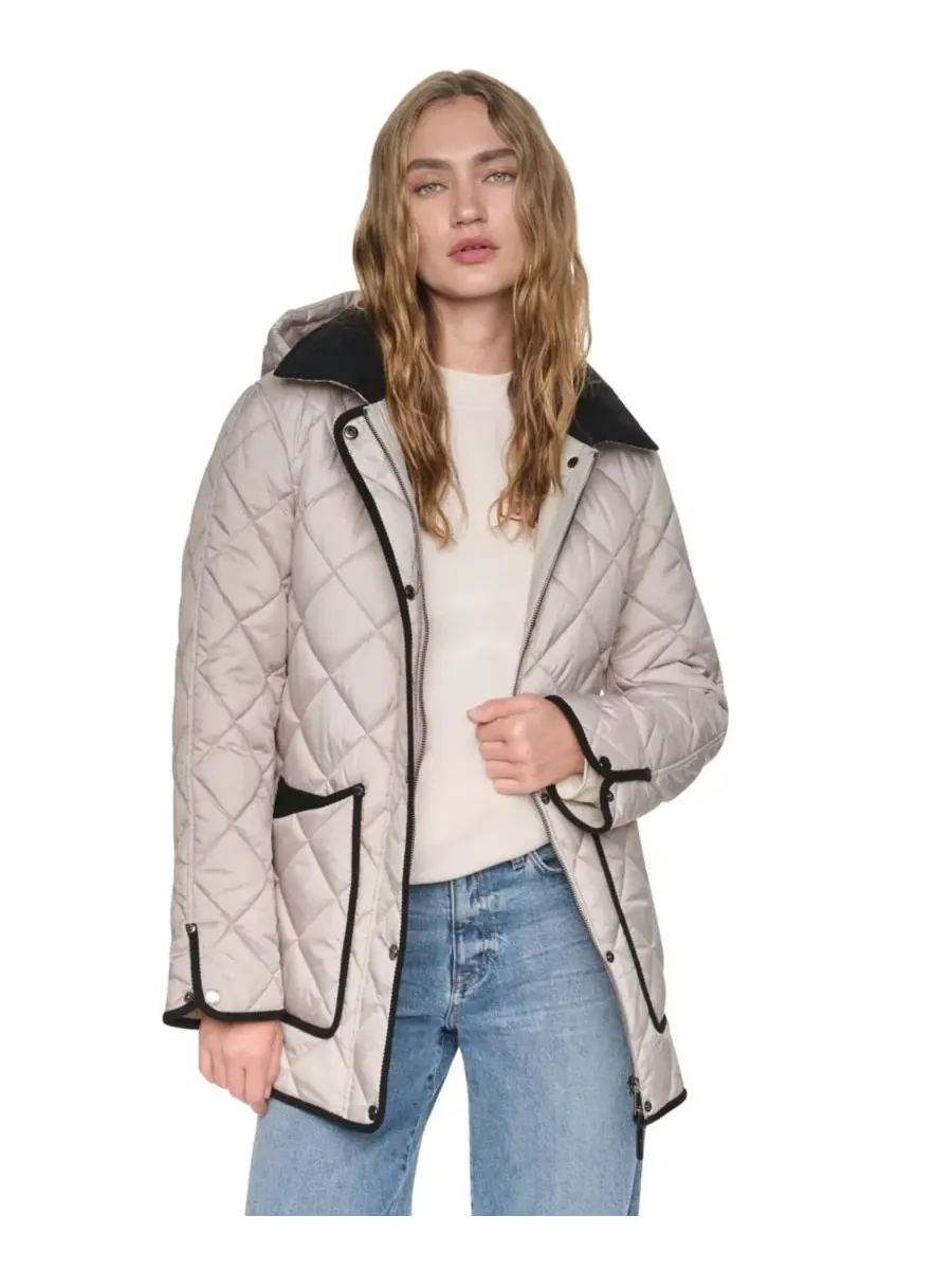 Женское стеганое пальто с воротником из вельвета DKNY