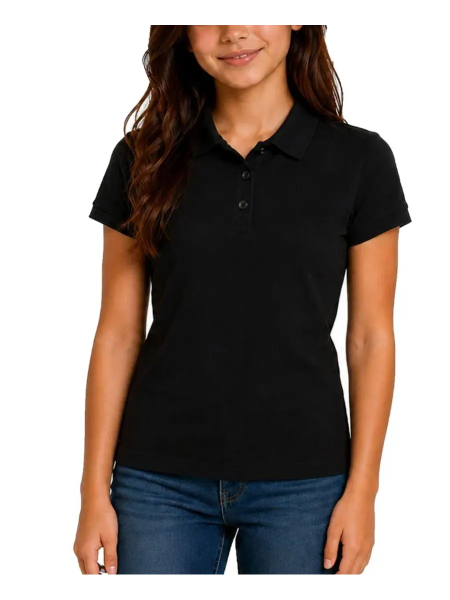Женское поло с коротким рукавом и stretch-пике, модель Juniors 3-Button Short Sleeve Stretch Pique — черный