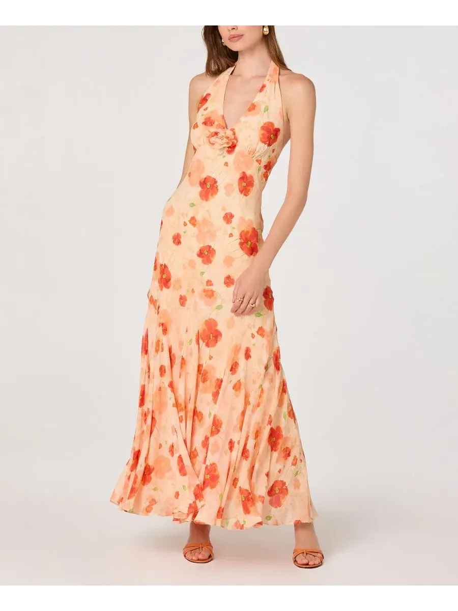 Платье-макси Yasmeen Halter Neck Printed Dress ASTR the Label — изображение 2 из 6, оранжевый