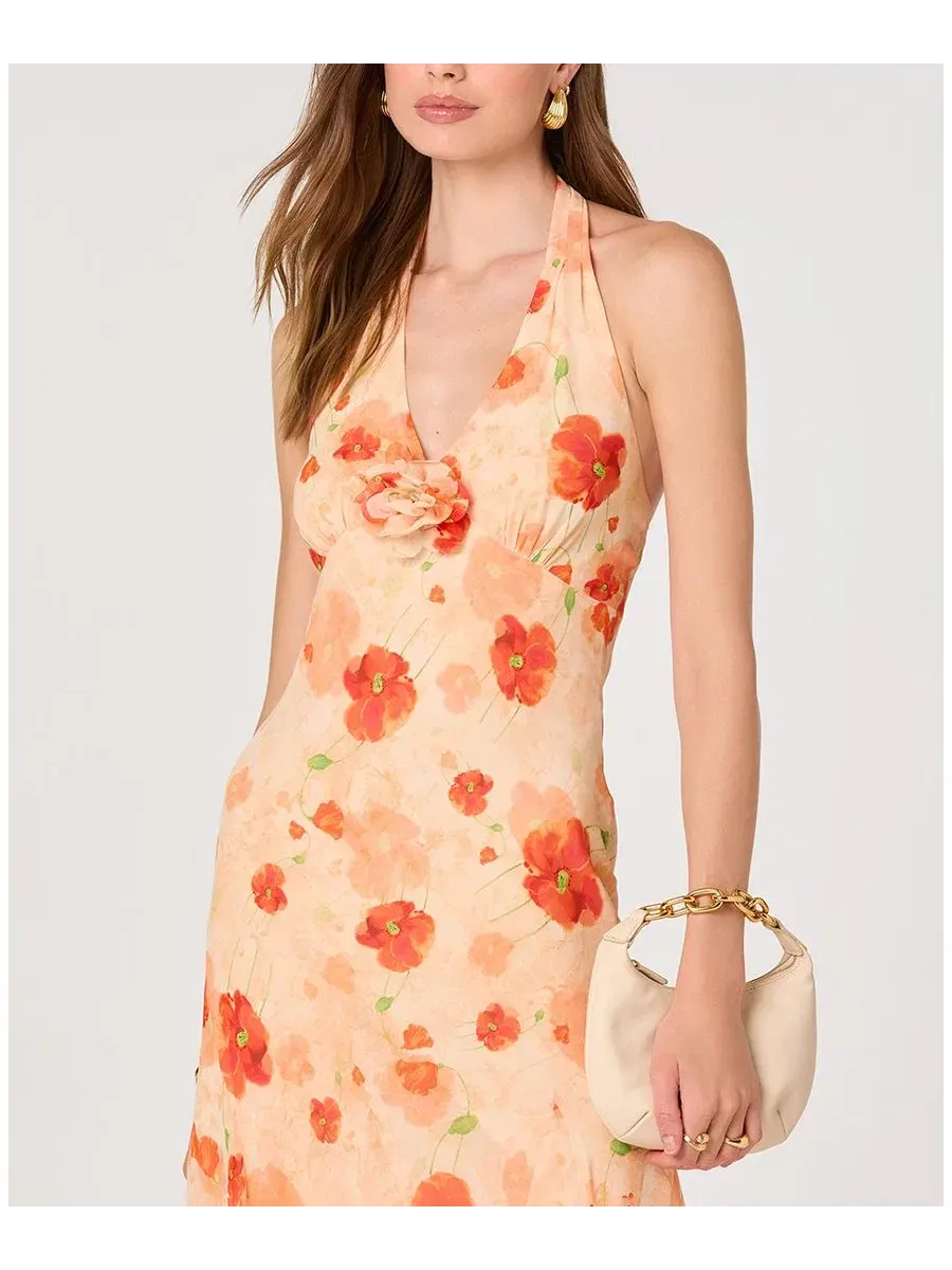 Платье-макси Yasmeen Halter Neck Printed Dress ASTR the Label — изображение 3 из 6, оранжевый