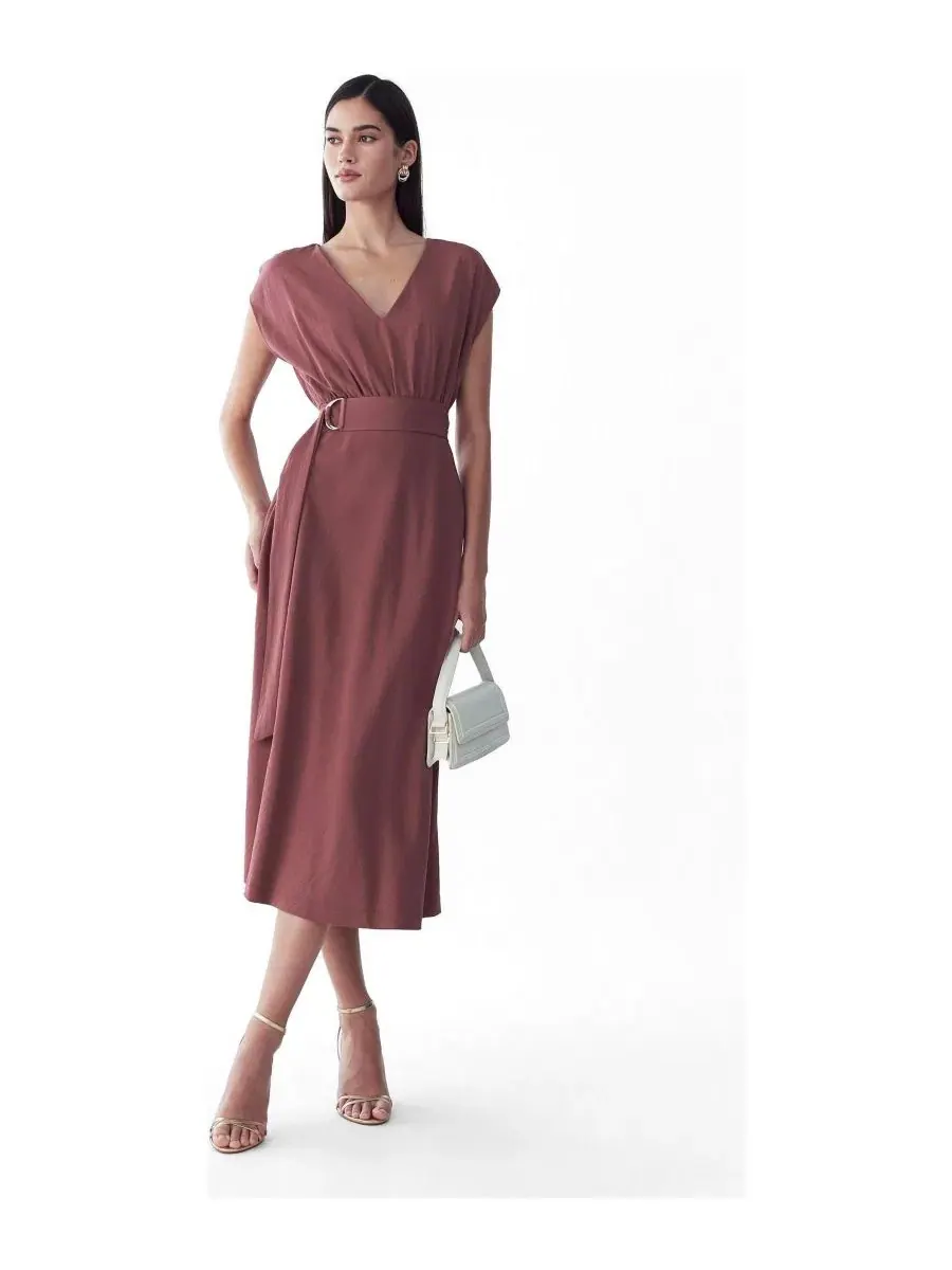 Платье миди с V-образным вырезом Enzy Dress ST MRLO — изображение 1 из 6, розовое дерево