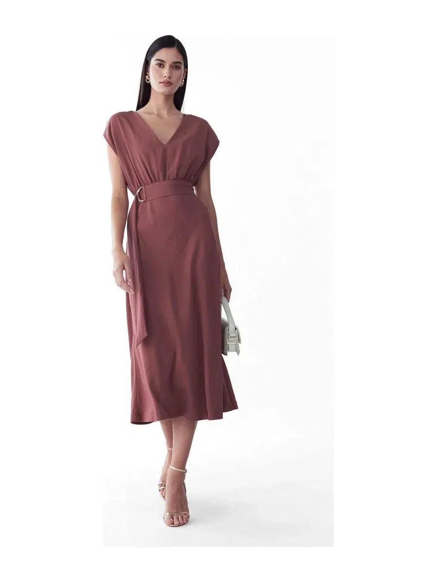 Платье миди с V-образным вырезом Enzy Dress ST MRLO — изображение 2 из 6, розовое дерево