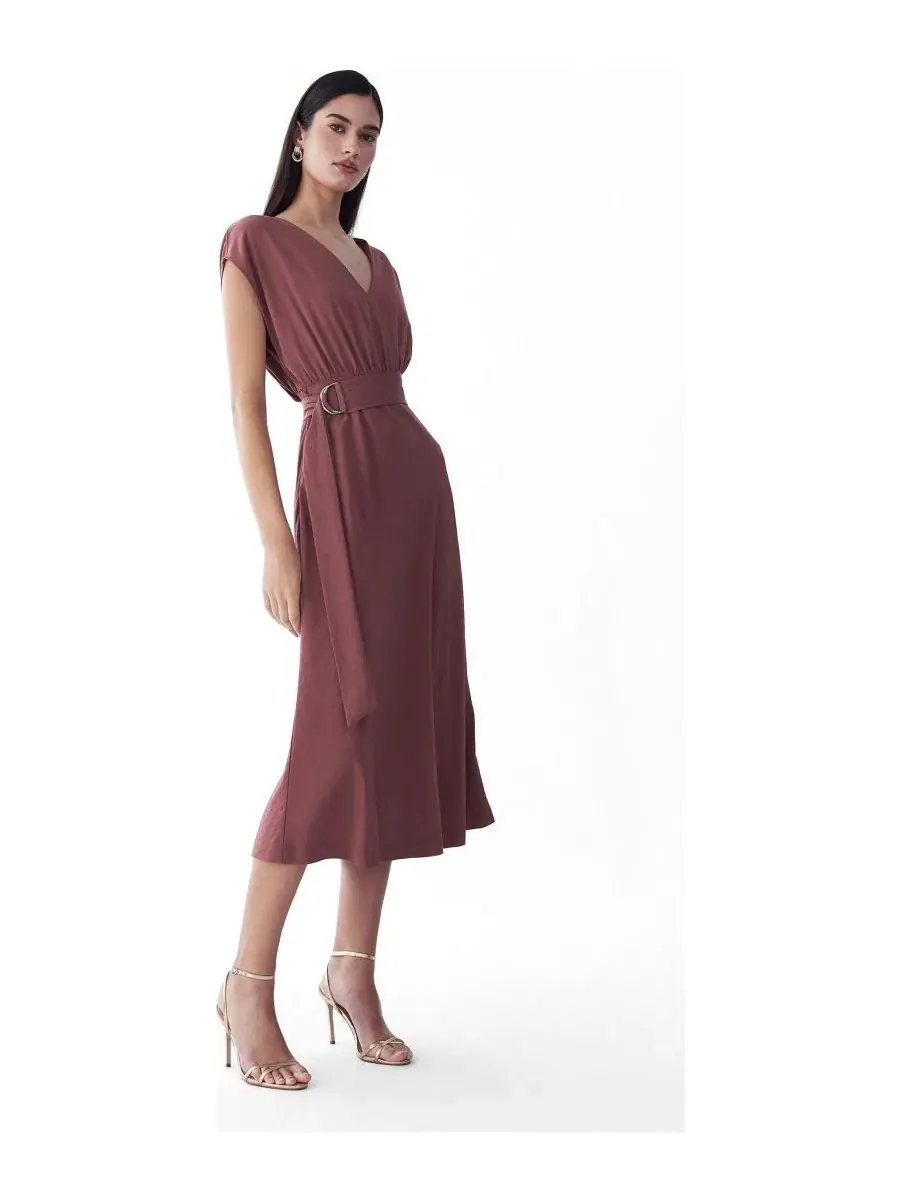 Платье миди с V-образным вырезом Enzy Dress ST MRLO — изображение 3 из 6, розовое дерево