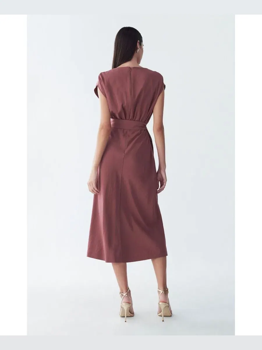 Платье миди с V-образным вырезом Enzy Dress ST MRLO — изображение 4 из 6, розовое дерево