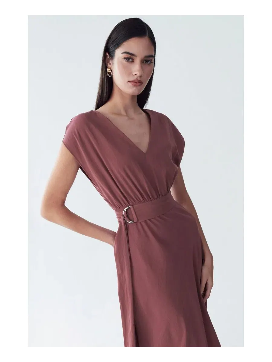 Платье миди с V-образным вырезом Enzy Dress ST MRLO — изображение 5 из 6, розовое дерево