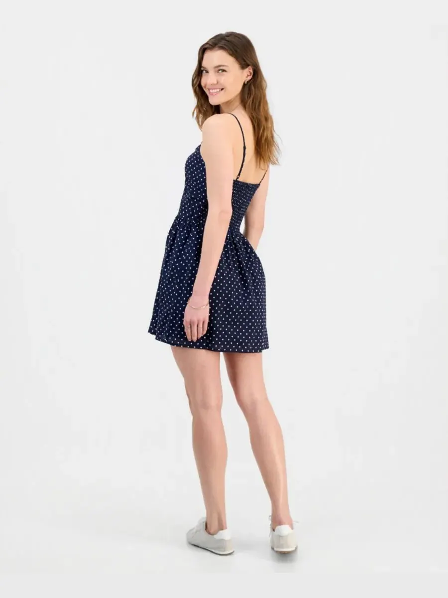 Платье-мини с вышитым подолом, модель Button-Front Mini Dress Sincerely Jules — изображение 3 из 3, темно-синий