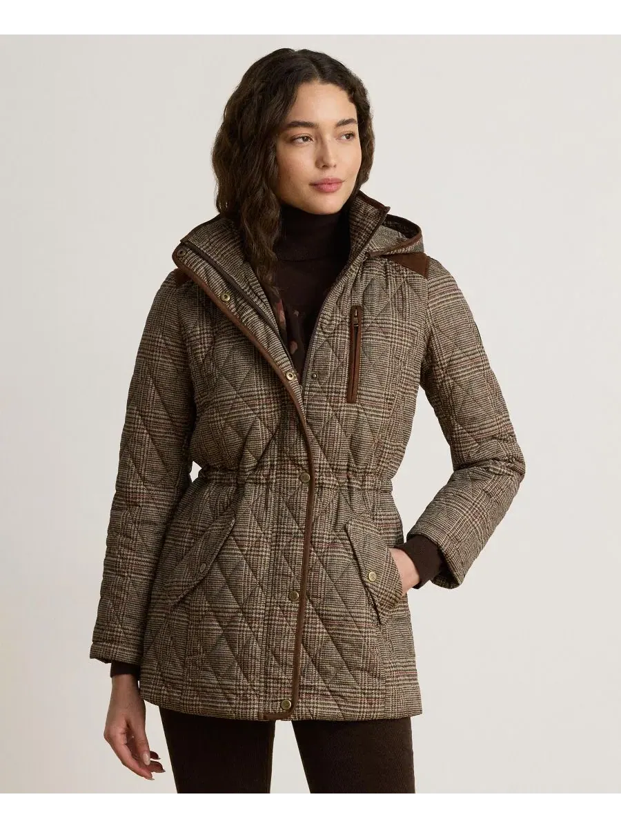 Пальто-анорак с капюшоном, Diamond Quilted Lauren Ralph Lauren, Heritage Plaid