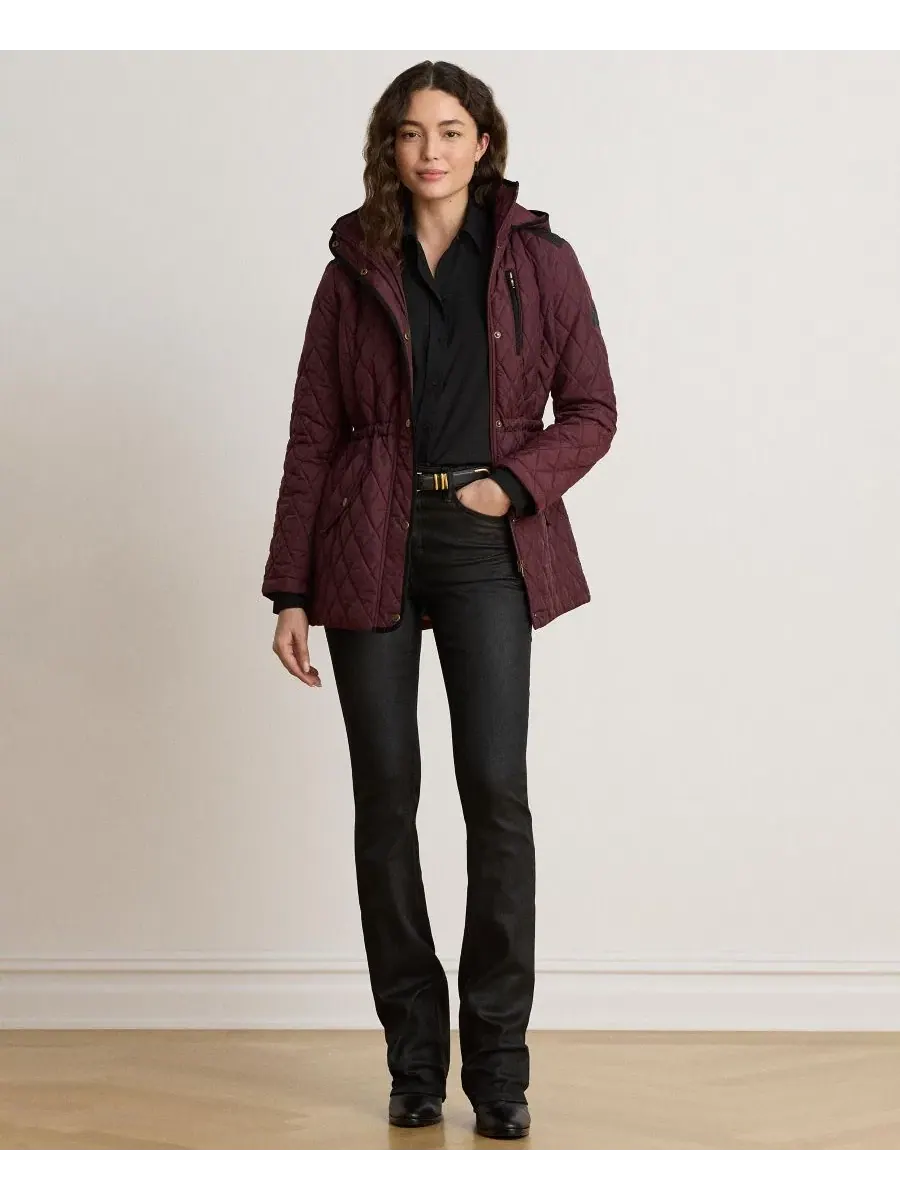 Женское пальто-анорак с капюшоном и ромбовидной стежкой Lauren Ralph Lauren — изображение 2 из 6, красный