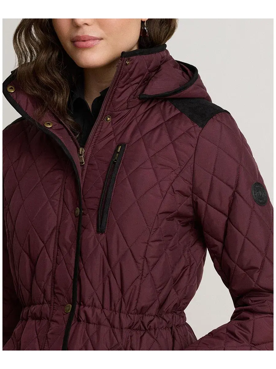 Женское пальто-анорак с капюшоном и ромбовидной стежкой Lauren Ralph Lauren — изображение 3 из 6, красный