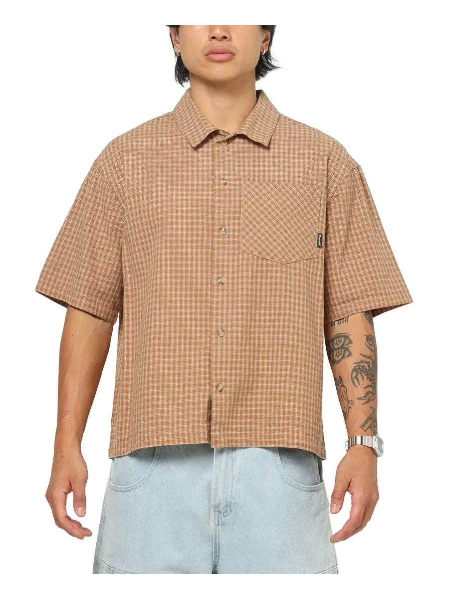 Мужская рубашка Grid Button Up с принтом CARRE — коричневый