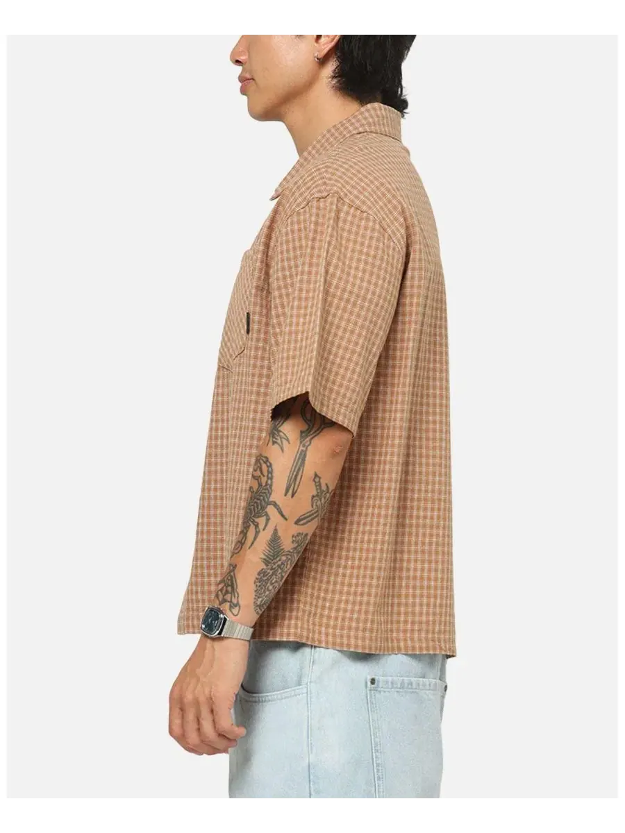 Мужская рубашка Grid Button Up с принтом CARRE — изображение 5 из 6, коричневый
