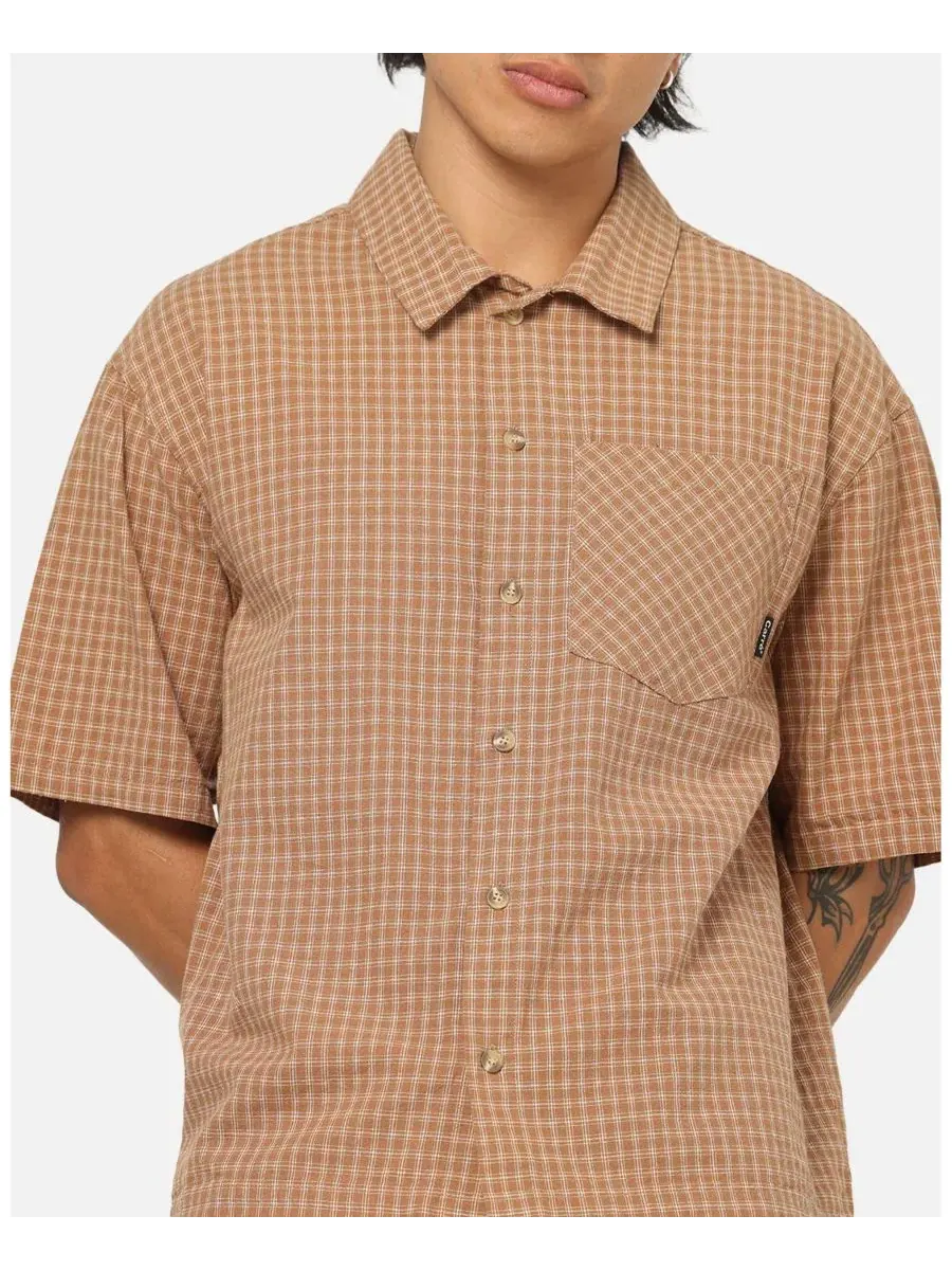 Мужская рубашка Grid Button Up с принтом CARRE — изображение 6 из 6, коричневый