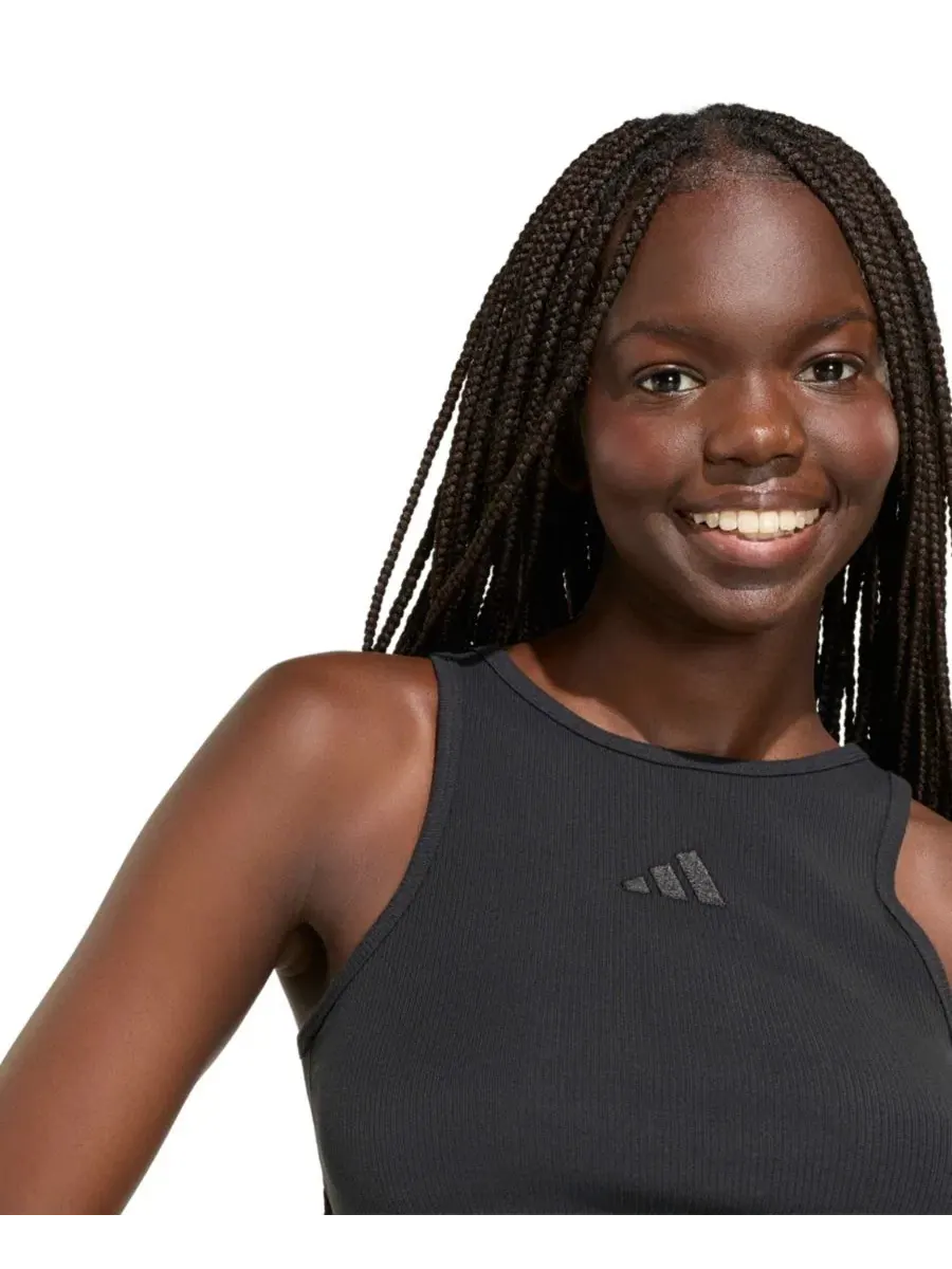 Топ с рифленой текстурой, с капюшоном, укороченный adidas — изображение 3 из 5, черный