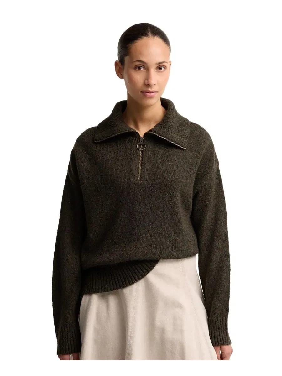 Женский пуловер с воротником-хомут и полузастежкой Lavensdale HZ Barbour — изображение 3 из 6, оливковый