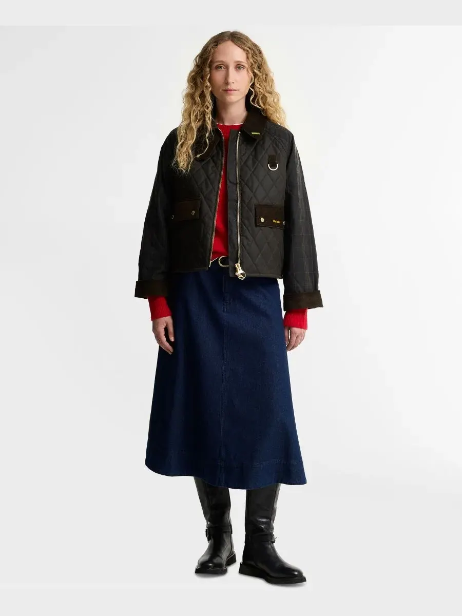 Женский стеганый жакет из вощеного хлопка Tartan Icon Wax Quilt Jacket Barbour — изображение 2 из 6, оливковый/классический