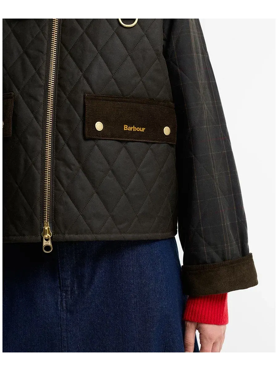 Женский стеганый жакет из вощеного хлопка Tartan Icon Wax Quilt Jacket Barbour — изображение 6 из 6, оливковый/классический