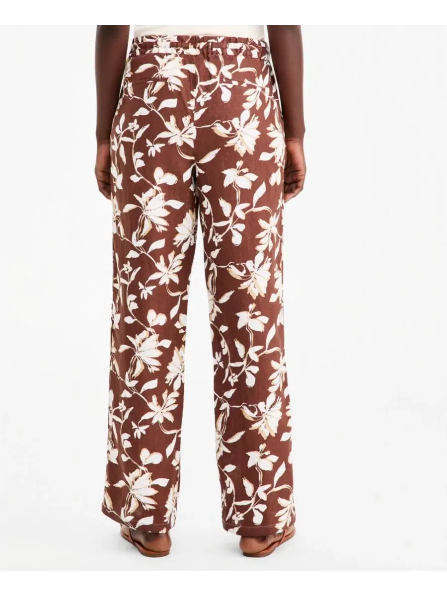 Штаны льняные с широкими штанинами и принтом, модель Petite Floral-Print Wide-Leg Drawstring — изображение 3 из 3, белый