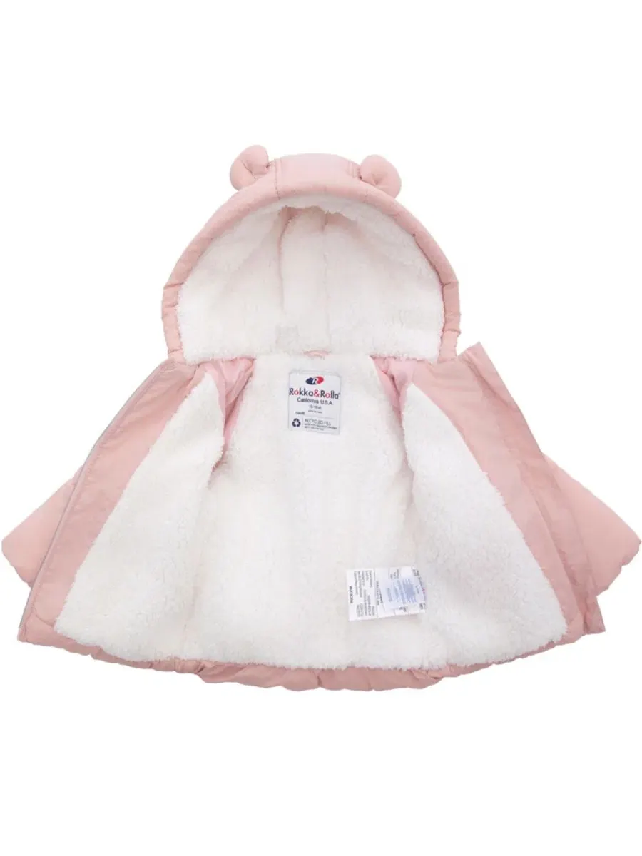 Куртка-пуховик с капюшоном и ушками мишки, модель Bear Ears Rokka&Rolla — изображение 4 из 10, розовый