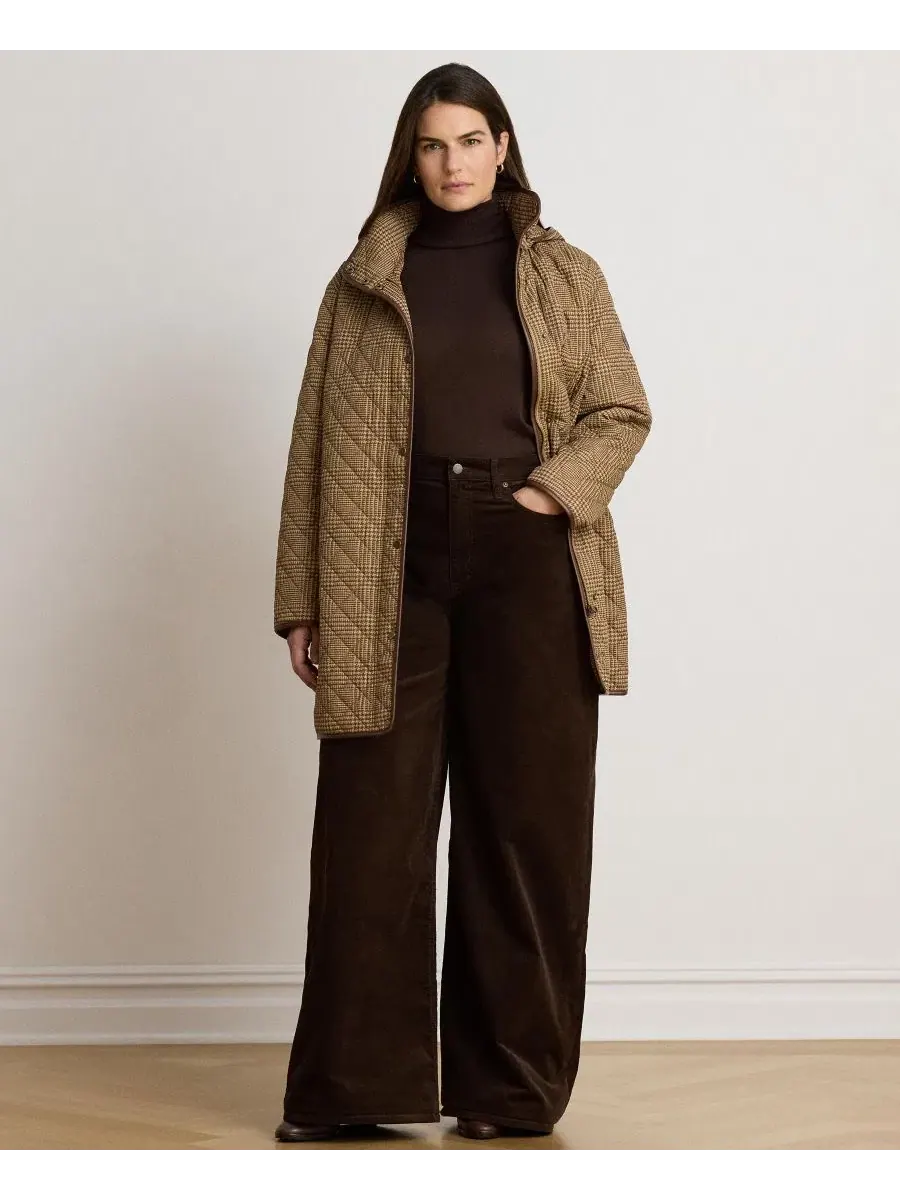 Пальто-пуховик с капюшоном Plus Size Hooded Quilted Coat Lauren Ralph Lauren — изображение 2 из 3, коньячный