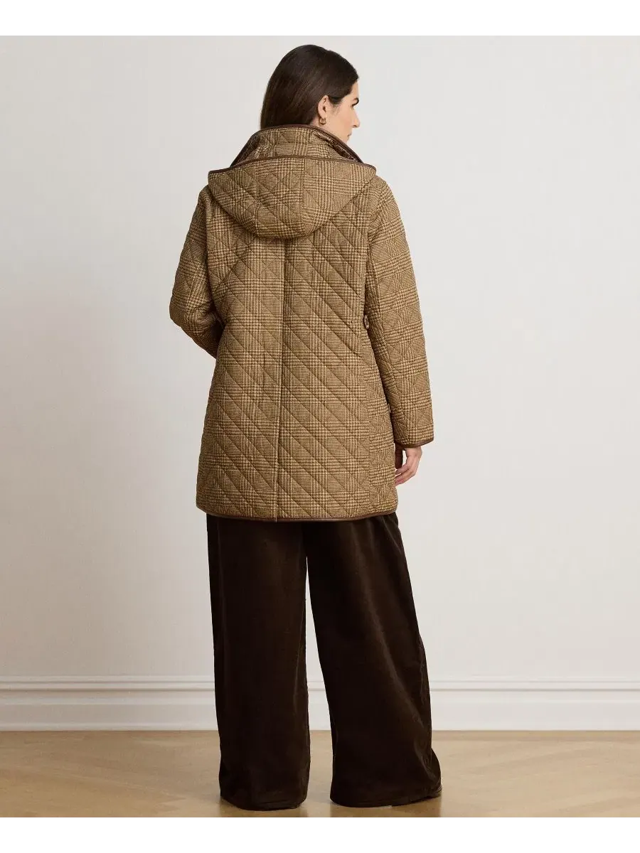 Пальто-пуховик с капюшоном Plus Size Hooded Quilted Coat Lauren Ralph Lauren — изображение 3 из 3, коньячный