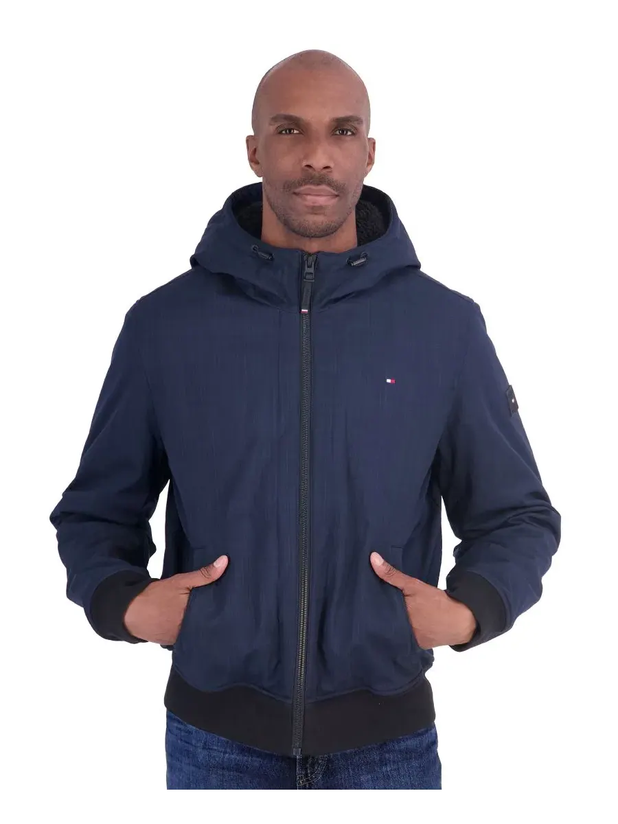 Куртка-бомбер из софтшелла на флисовой подкладке, модель с капюшоном Tommy Hilfiger — изображение 1 из 5, темно-синий