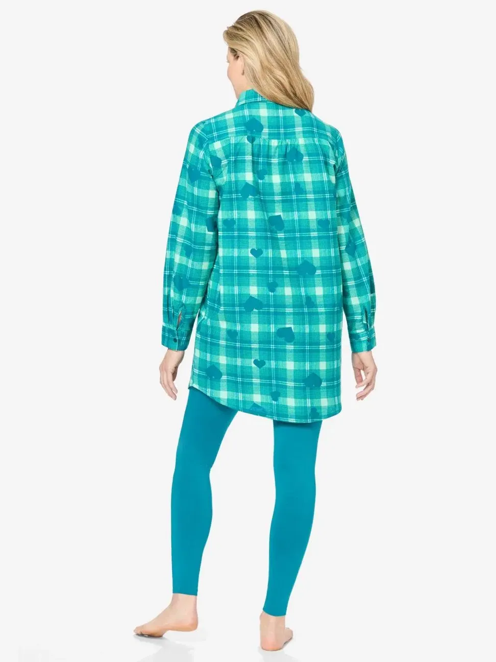 Пижамный комплект с рубашкой и леггинсами, модель Plaid PJ Set Dreams & Co. — изображение 2 из 3, красный