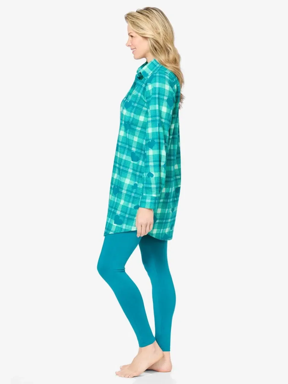Пижамный комплект с рубашкой и леггинсами, модель Plaid PJ Set Dreams & Co. — изображение 3 из 3, красный